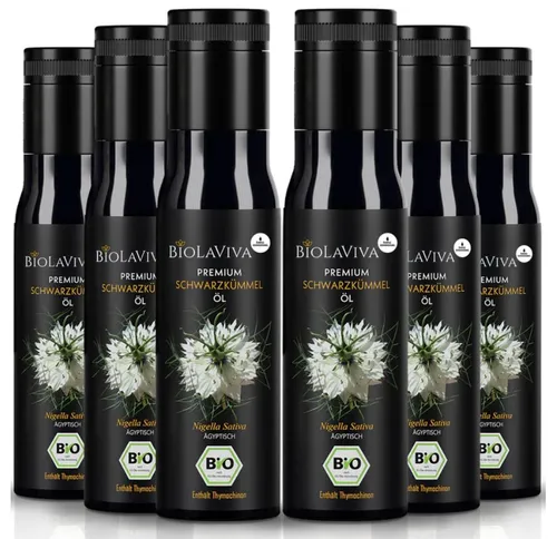 BIOLAVIVA Schwarzkümmelöl 6 x 100ml – kaltgepresst & naturrein im Miron Violettglas - Hochwertiges Schwarzkümmelöl aus 100% ägyptischen Samen, kaltgepresst und ungefiltert. Für besten Geschmack und optimale Qualität, lichtgeschützt und laborgeprüft.