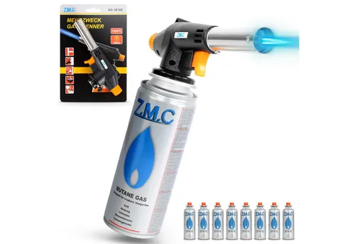ZMC Flambierbrenner Gasbrenner Gasanzünder Lötbrenner mit Piezozündung + Gaskartuschen, (Temperatur von bis zu 1300 ° C, Einstellbare Flamme, Piezo-Zündung, Kohleanzünder Flambierbrenner Butangasbrenner, 8-tlg), Brenneraufsatz Gasbrenner Flambiergerät Lötbrenner Gasanzünder