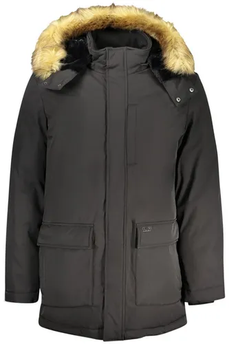 Schwarze Herrenjacke mit abnehmbarer Kapuze & Fell - XXL, wasserdicht - Elegante schwarze Herrenjacke mit abnehmbarer Kapuze und Fellbesatz. Ideal für windige und nasse Tage, ausgestattet mit praktischen Taschen für ausreichend Stauraum. Perfekte Kombination aus Stil und Funktionalität.