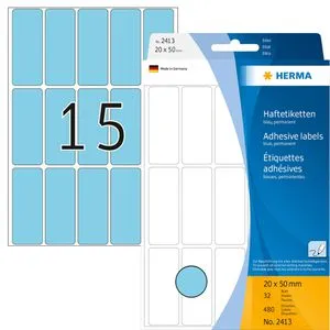 Herma 2413 Haftetiketten blau 20 x 50mm 32 Blatt, 480 Stück in blau von HERMA