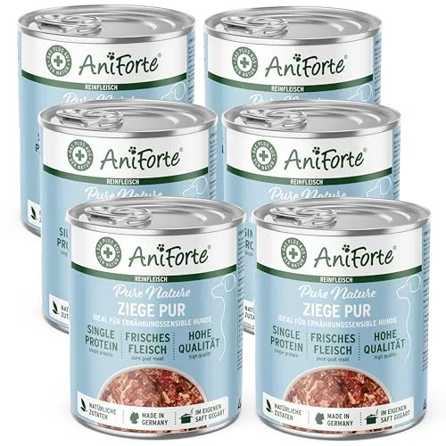 AniForte Barf Hundefutter Nass Ziege Pur 6 x 400g – Fleisch Pur, Barffleisch für Hunde, Barffutter, Nassfutter getreidefrei & ohne Zusätze, Wet Dog Food Dosenfutter
