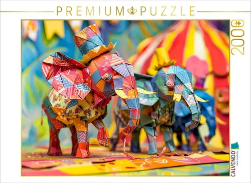 CALVENDO Puzzle Elefanten aus Papier - Origami-Zirkus | 2000 Teile - Klassisches Puzzle mit 2000 Teilen, das kunstvoll gefaltete Origami-Zirkustiere zeigt. Erleben Sie Stunden voller Freude und Entspannung mit diesem einzigartigen Motiv.