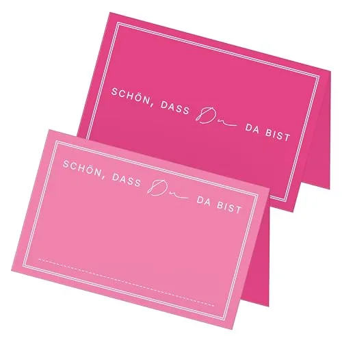 itenga 48x Tischkarten „Schön, DASS du da bist“ – Design V3 – Moderne Platzkarten für Hochzeit, Taufe, Geburtstag – 9 x 5 cm – in 13 Farben erhältlich (pink)