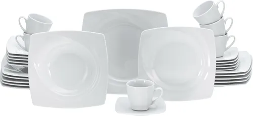 CreaTable 13160 Serie Celebration Geschirrset - 30-teiliges Tafelservice aus hochwertigem Premium Porzellan, spülmaschinen- und mikrowellengeeignet, mit elegantem ovalem Relief und quadratischer Form, ideal für festliche Anlässe.