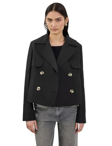 STREET ONE STUDIO Damen F202039 Kurzer Trenchcoat, Black, 42 - Funktionsjacke im Cropped-Look mit Reverskragen, ideal für stilvolle Übergangslooks und praktische Seitentaschen.