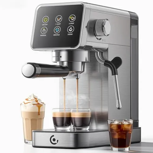 AMZCHEF Siebträgermaschine mit LED-Touchscreen und Milchaufschäumer