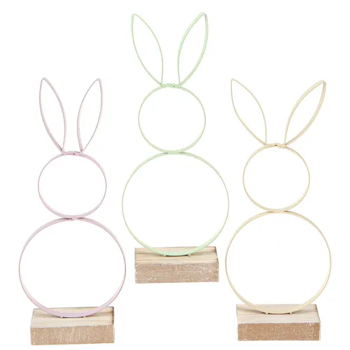 Osterhasen Deko Metall Holz Pastell 21cm Set 3er Frühling, 3 Stück
