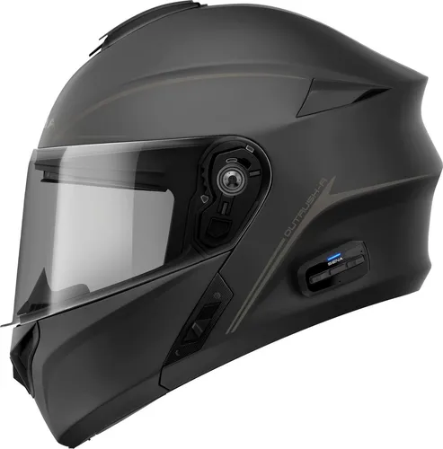Sena Outrush R Helm ECE 22.06 schwarz matt Gr. L 59/60 - Motorradhelm mit integriertem Headset für Musik und Telefonate, inklusive Sonnenblende und effektivem Belüftungssystem.