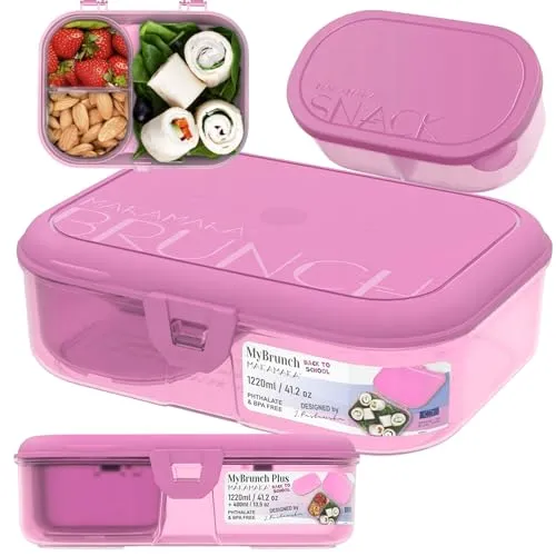 MAKAMAKA Bento Box Brotdose Kinder 1220 ml + 400 ml Rose – BPA-freie Snackbox mit Fächern, Mikrowellen- und Spülmaschinenfest- Brotdose Erwachsene, Lunchbox ideal für Schule Büro Picknick