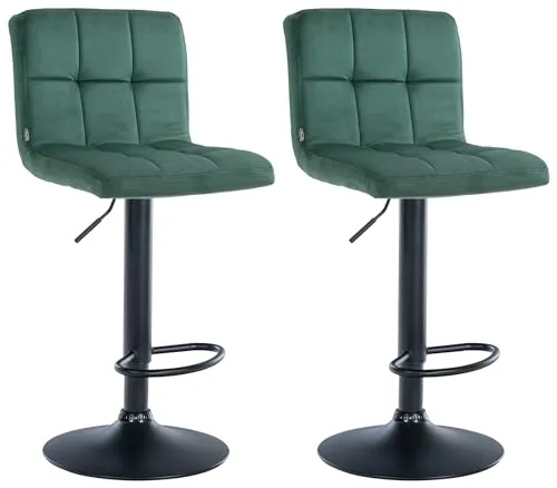 CLP Barhocker Peru Samt 2er Set, drehbar & höhenverstellbar, grün schwarz - Barhocker Set mit modernem Design und hohem Komfort. Die drehbare und höhenverstellbare Funktion sorgt für Flexibilität, während der pflegeleichte Samtbezug und die stabilen Trompetenfüße zusätzlichen Komfort bieten.