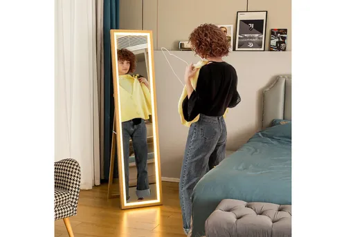 HOMCOM Ganzkörperspiegel mit LED-Lichtern in beige von HOMCOM