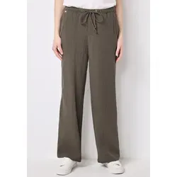 Street One Studio Damen F378706 Musselin Wide Leg Hose - Acron Brown, 38W / 30L - Damen-Hosen im Loose Fit mit elastischem Bund und seitlichen Taschen, aus reiner Baumwolle für höchsten Tragekomfort.