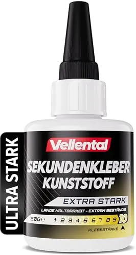 Sekundenkleber Gel für Kunststoff extra stark 30g wasserfest, hitzebeständig & mit Nadel Verschluss gegen Austrocknung - Kunststoffkleber, Plastik Kleber für Kunststoff, Acrylglas
