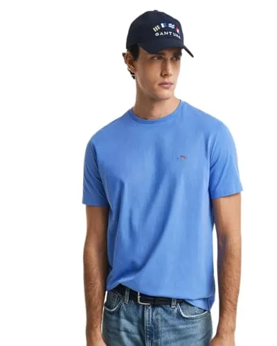 GANT Herren Reg Shield Ss T-Shirt, Perfect Blue, XL - T-Shirts für Herren mit lässiger melierter Optik und dezentem Logostick, ideal für entspannte Alltagslooks und optimalen Tragekomfort dank Rundhalsausschnitt und Rippbündchen.
