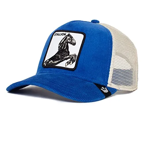 Goorin Bros. The Farm Corduroy Trucker Hat - Blau (SLY Stallione) - Stylische Trucker-Mütze mit einzigartigem Tier-Patch, verstellbar für optimalen Komfort. Ideal für modebewusste Herren, die ein Statement setzen möchten.