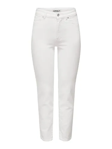 ONLEMILY Stretch HW STR ANK DNM NOOS - Damen Jeans - Damen-Jeanshosen mit Rippbündchen und überschnittenen Schultern, bieten höchsten Tragekomfort und eine bequeme gerade Beinform für lässige Looks.