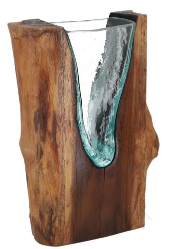 Vase aus Recycelingglas, Glasvase Teakhoklz - M13 - 30*23*8 cm