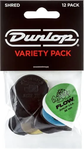 JIM DUNLOP Plektrum Variety Pack Tortex Shred, 12 Stück, Multicolor, ulex, tortex, delrin, flow, jazz III, Max grip