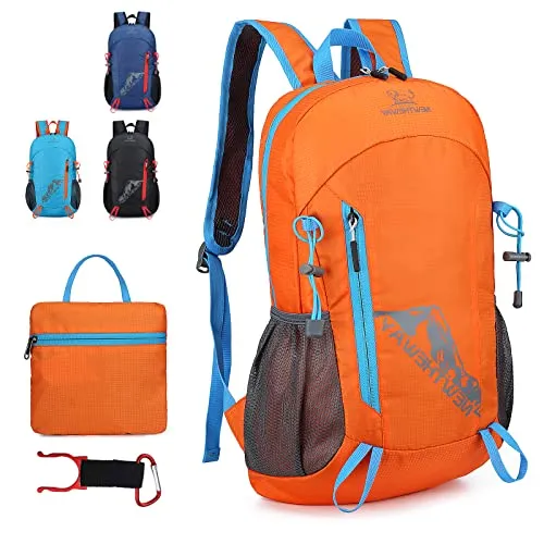 Lywencom Wanderrucksack, 20L Sport Leichter faltbarer wasserdichter ultraleichter Rucksack geeignet für Outdoor-Camping-Picknick (Orange)