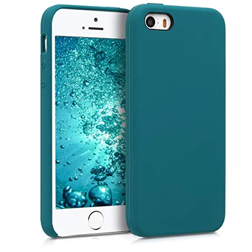 kwmobile Handyhülle für Apple iPhone SE (1.Gen 2016) / iPhone 5 / iPhone 5S Hülle - Case Silikon - Kabelloses Laden - Schutzhülle Cover in Petrol matt