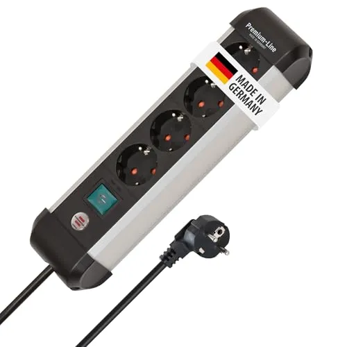 Brennenstuhl Premium-Alu-Line Steckdosenleiste 4-Fach - Hochwertige Aluminium-Steckdosenleiste mit 4 Steckdosen und 1,8m Kabel. Ideal für Zuhause und Büro, mit Wandmontage und beleuchtetem Sicherheitsschalter für maximale Sicherheit.