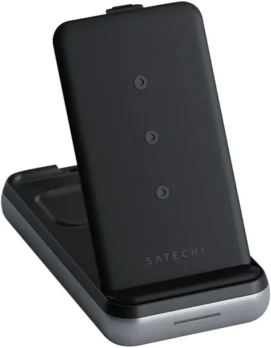 Satechi Duo Wireless Charger Ständer - Kabellose Lade­station und Powerbank in einem, ideal für iPhone und AirPods. Universelle Kompatibilität und modernes Design in Schwarz.
