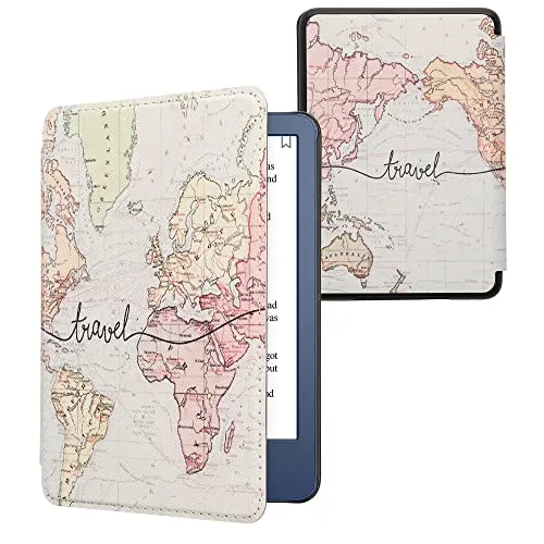 kwmobile Klapphülle kompatibel mit Amazon Kindle (2022/2024) Hülle - eReader Case - Travel Schriftzug Schwarz Mehrfarbig