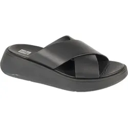 Fitflop Damen F-Mode Leather Flatform Cross Slides Schiebe-Sandalen, Schwarz, 37.5 EU - Wanderschuhe mit Riple-Density Microwobbleboard-Zwischensohle für ergonomischen Komfort und wolkenähnliche Dämpfung, ideal für lange Tage auf den Beinen.