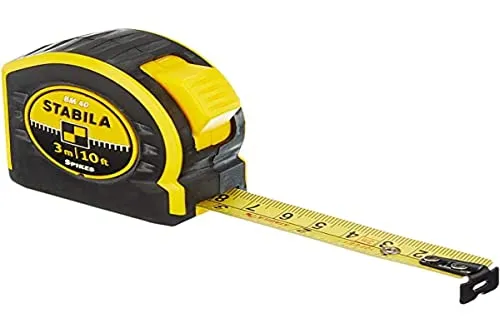 Stabila Taschenbandmaß BM 40 - 8 m mit doppelseitiger Skala - Messgeräte mit hochwertiger Polyester-Beschichtung für optimalen Schutz und Spikes-Haken für verbesserte Abrutschsicherheit. Ideal für präzises Messen!