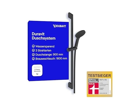 Duravit Brauseset 90 cm mit Handbrause 3jet - Handbrausen aus hochwertigem schwarz matt, mit wassersparender Handbrause und 3 Strahlarten für individuellen Komfort. MinusFlow-Technologie sorgt für bis zu 40% Wassereinsparung ohne Komfortverlust.