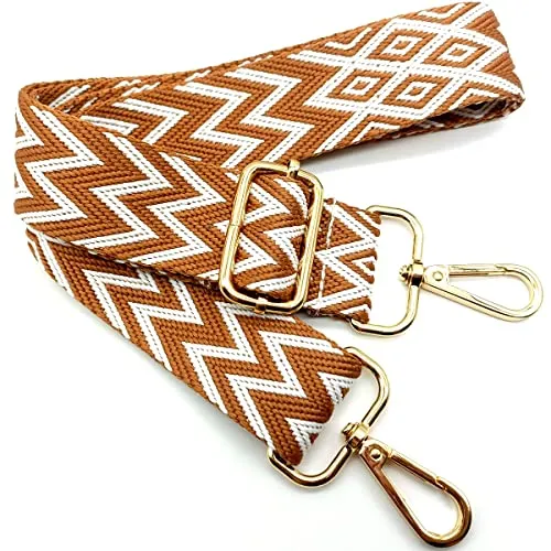 Verstellbarer Schultergurt Tasche Braun und weiß, Taschengurte zum Wechseln, Taschengurt Breit mit Karabiner Gold, 80-130 cm Schulterriemen für Damen Schultertaschen, Moderne Handtasche, 3.8cm, 05
