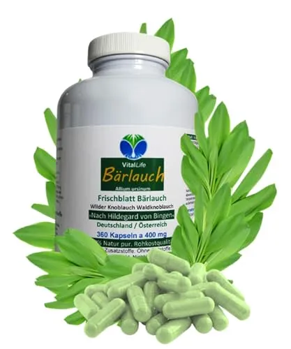 BÄRLAUCH 360 Kapseln - WILDER Frischblatt Bärlauch - Multivitaminpräparate & Mineralien, 360 Kapseln mit gefriergetrocknetem Bärlauch für starke Abwehrkräfte und ein gesundes Immunsystem – ohne Zusatz- und Füllstoffe, naturbelassen nach Hildegard von Bingen.