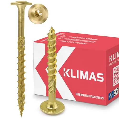 KLIMAS Holzschrauben Torx 6x220 mm - 100 Stück - Holzschrauben Set mit Tellerkopf und TX-Antrieb für optimale Drehmomentübertragung. Ideal für Dachkonstruktionen, mit Wachs- und Frässpitze für einfaches, schnelles Einschrauben.