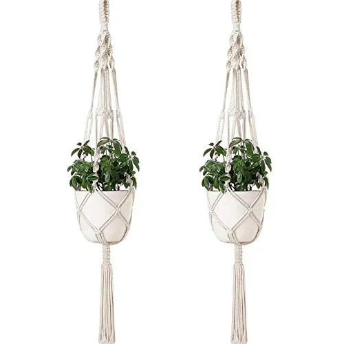 Sixyotie Makramee Blumenampel Baumwollseil Hängeampel Blumentopf Robust Makramee Pflanzenhalter Blumenampel Handgewebt Pflanzenhänger für Balkon Gartendekor Wanddekoration-2 Beine (2)