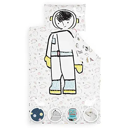 sleepwise Kinderbettwäsche 100x135 | Babybettwäsche Set für Kinder mit 1 Kissenbezug 40x60 cm | extraweiche Mikrofaser Kinder Bettwäsche Set für Mädchen und Junge mit Reißverschluss | Astronaut
