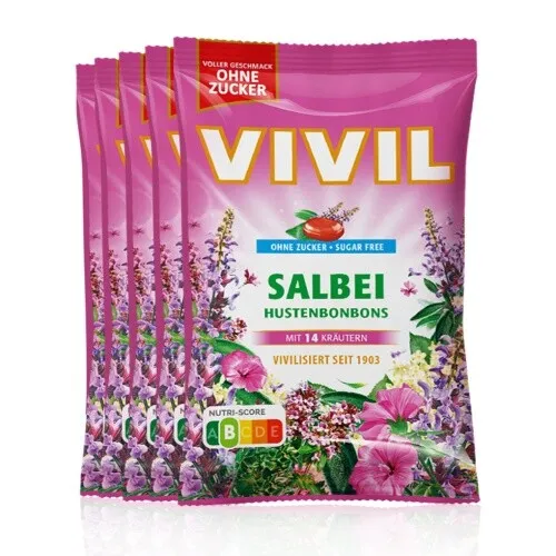 VIVIL Salbei Hustenbonbons ohne Zucker | 5 Beutel x 120g