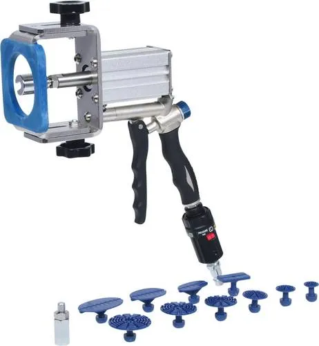 KS Tools 140.2520 Profi-Druckluft-Ausbeul-Auszieher-Satz, 12-tlg. - Abzieher für professionelle Anwendungen, ideal zur schnellen und effektiven Behebung von Karosserieschäden ohne Lackierung.