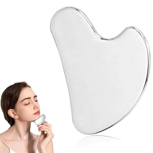 Silber Gua Sha Edelstahl,Herzform Gua Sha Massagewerkzeug,Gua Sha Stein Gesichtswerkzeug,für Kieferformung & Schwellungsreduktion,Metall Lymphdrainage Massageschaber für Gesicht, Augen,Hals,Körper