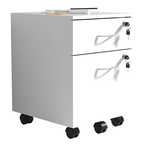 VCM Rollcontainer | Beistellcontainer mit zwei abschließbaren Schubladen - Bürocontainer mit Hängeregistratur, rollbar und platzsparend, ideal für Home-Office und Büros, Maße ca. H. 55 x B. 40 x T. 44 cm.