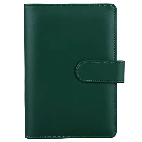 HAUTOCO A6 PU-Leder-Notizbuch, nachfüllbar, 6 Ringordner für A6-Füllpapier und Bargeld, Budget-Umschläge, lose Blätter, persönlicher Planer, Bindereinband mit magnetischer Schnalle, dunkelgrün