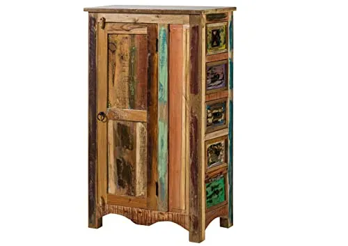 Massivmoebel24 Kommode NATURE OF SPIRIT #58 - Schubladenkommode aus Altholz, 5 Schubladen und 1 Tür, einzigartige Unikate mit individueller Maserung für nachhaltigen Wohnstil und verantwortungsvollen Konsum.