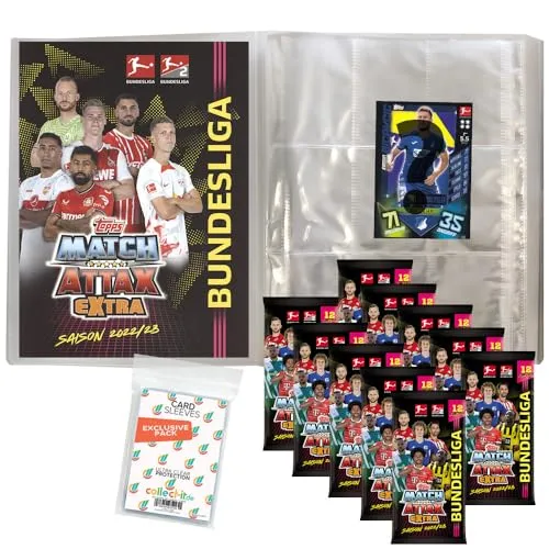 Bundle mit Match Attax EXTRA 2022/23-1 Leere Sammelmappe + 10 Booster + Exklusive Collect-it Hüllen