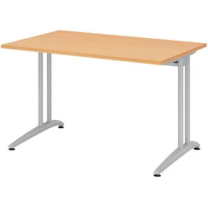 Hammerbacher Schreibtisch B-Serie, buche/silber, 120x74x80cm - Kinderschreibtisch mit stabilem C-Fußgestell und integriertem Kabelkanal für eine aufgeräumte Arbeitsfläche. Ideal für konzentriertes Lernen und Spielen.