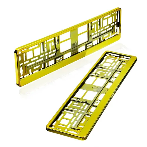 Kennzeichenhalter gelb chrom für PKW - Hochwertige Kennzeichenhalterung in gelb chrom für PKW, passend für Standardformat 520 x 110 mm. Mit abnehmbarer Klickleiste für einfachen Einbau. Lieferumfang: 2 Stück.