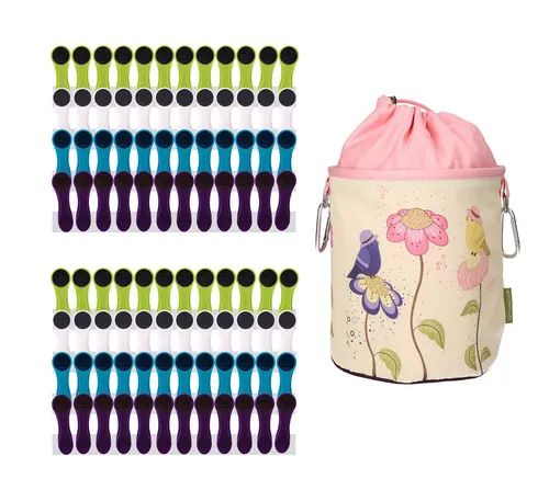 trendfinding Wäscheklammern 96 Wäscheklammern Mehrfarbig Edelstahl, 1 Beutel Vögel auf Blumen, Mit neuester Klammertechnik für empfindliche Wäsche