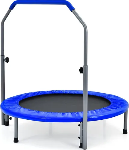 COSTWAY 101cm Mini Trampolin mit höhenverstellbarem Haltegriff - Trampolin für Fitness und Spaß, bis 150 kg belastbar, klappbar für einfachen Transport und mit verstellbarem Griff für Sicherheit und Komfort.