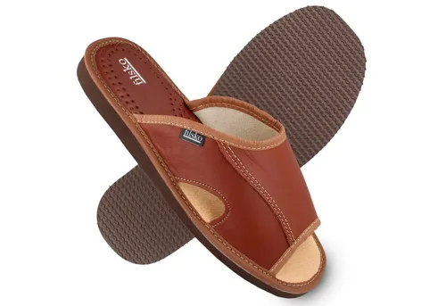 filsko® Bleik - Herren Slippers aus Naturleder - Braun - Größe 46 - Diese halb offenen Pantoffeln bieten optimalen Tragekomfort mit einer rutschhemmenden EVA-Sohle. Ideal für den Alltag, leicht an- und auszuziehen und pflegeleicht durch wasserabweisendes Rindsleder.