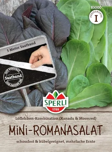 Sperli Mini-Romanasalatsamen Löffelchen-Kombination, Saatband 83000 - schossfest - Kübelgeeignet - mehrfache Ernte - Saatband, Gemüse Pflanzen, Samen Gemüse