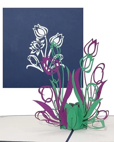 Pop Up Karte „Tulpen in Violett & Grün“ 3D Geburtstagskarte von Cologne Cards