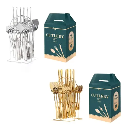 Faizee Möbel Besteck-Set für 6 Personen, 24-teilig, Edelstahl - Elegantes 24-teiliges Besteck-Set für 6 Personen, aus hochwertigem Edelstahl. Perfekt für festliche Anlässe und den täglichen Gebrauch. Kommt in einer ansprechenden Farbbox.